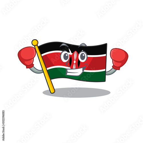 Flag kenya boxing cartoon with character happy