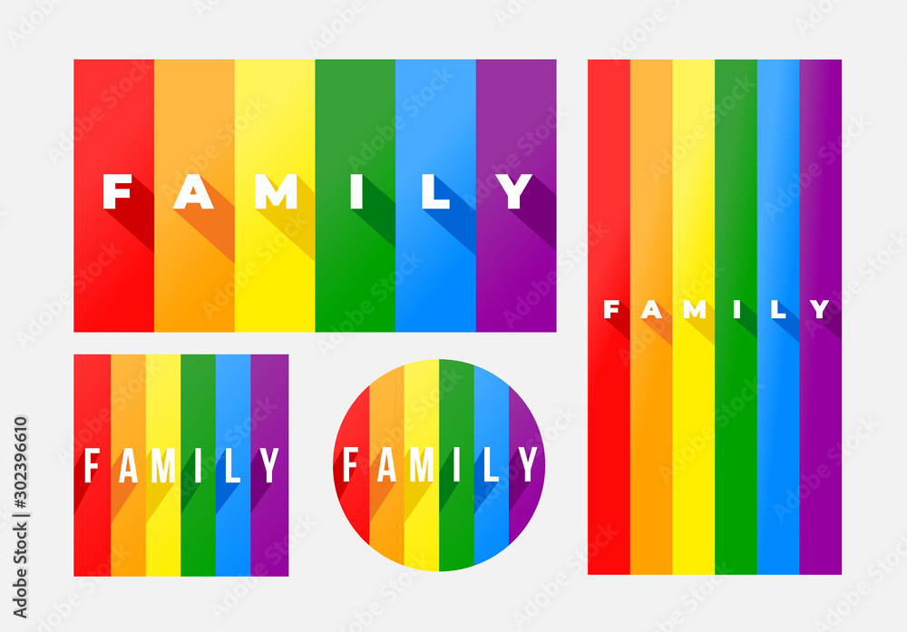 Set of FAMILY on striped pride flag or rainbow pride flag background. Rainbow pride flag include of lesbian, gay, bisexual, and transgender of LGBT. Vector illustration. Isolated on white background. Set of FAMILY on striped pride flag or rainbow pride flag background. Rainbow pride flag include of lesbian, gay, bisexual, and transgender of LGBT. Vector illustration. Isolated on white background.