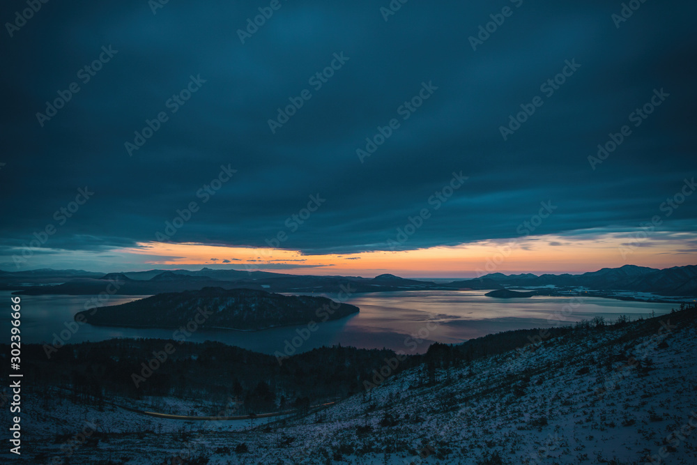 Scenic sunrise view at Lake Kussharo Hokkaido Scenic sunrise view at Lake Kussharo Hokkaido