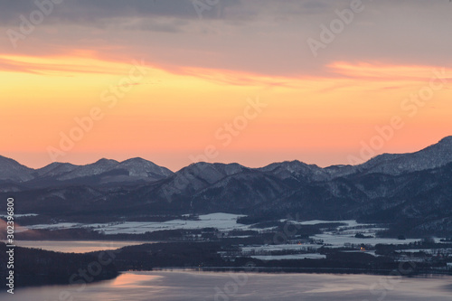 Scenic sunrise view at Lake Kussharo Hokkaido