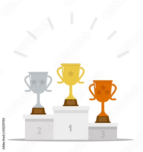 Winner podium with trophy cups  victory concept