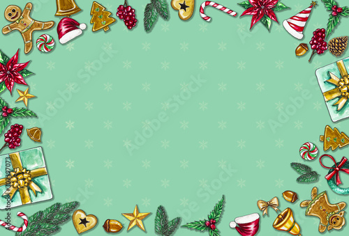 Christmas background by using materials paint with watercolor to design and have space to put your text.Concept Christmasday and a happy New Year.