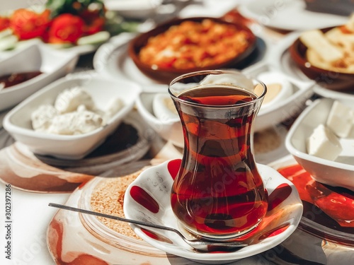 Traditional turkish breakfast in warm colours
