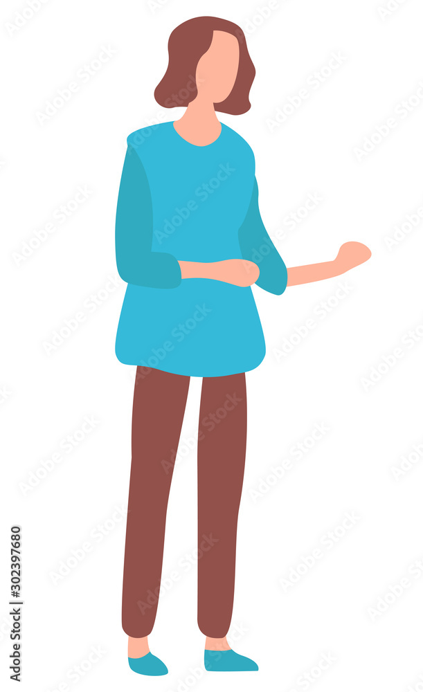 Sale old collection, woman character choosing clothes, shopping element. Female in casual clothes, lady standing, retail symbol, promotion vector Sale old collection, woman character choosing clothes, shopping element. Female in casual clothes, lady standing, retail symbol, promotion vector