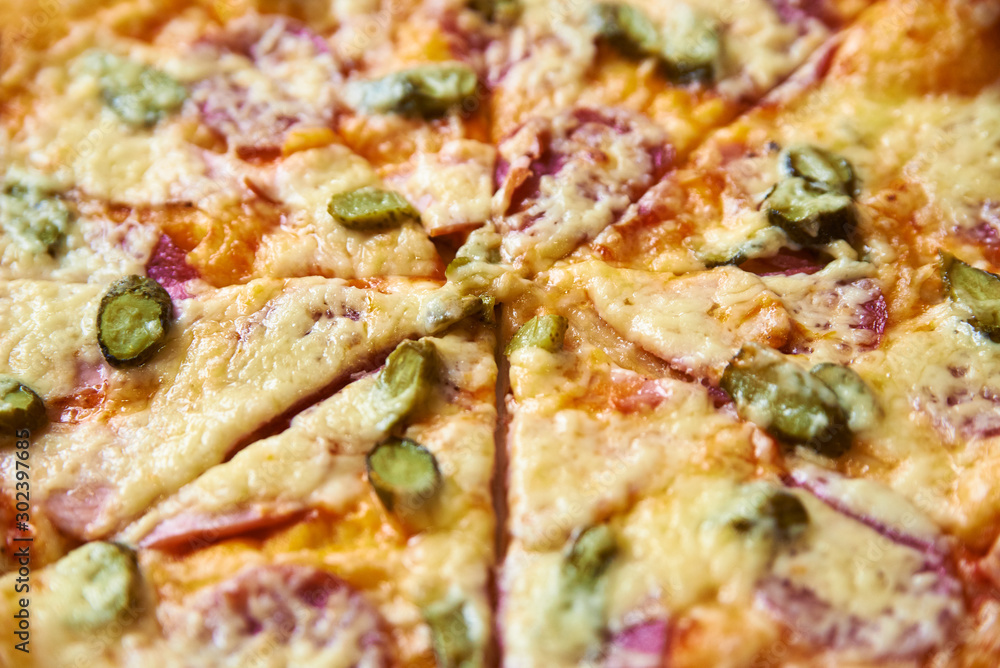 slices of fresh pizza with cheese. close-up slices of fresh pizza with cheese. close-up