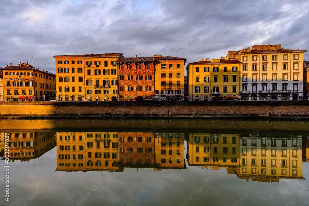 Pisa houses on the arno river Tuscany Italy