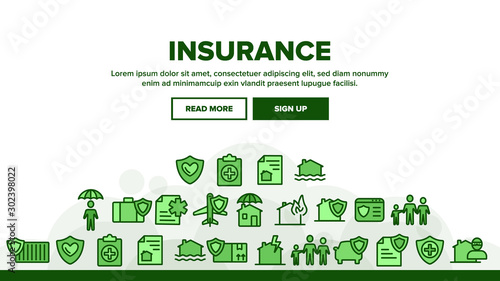 Insurance Landing Web Page Header Banner Template Vector. House Insurance From Fire And Lightning, Flood And Burglary Illustration