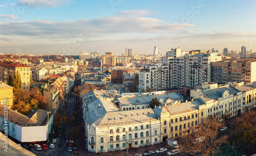 Aerial view of Kyiv city, center district, Ukraine. Panoramic cityscape