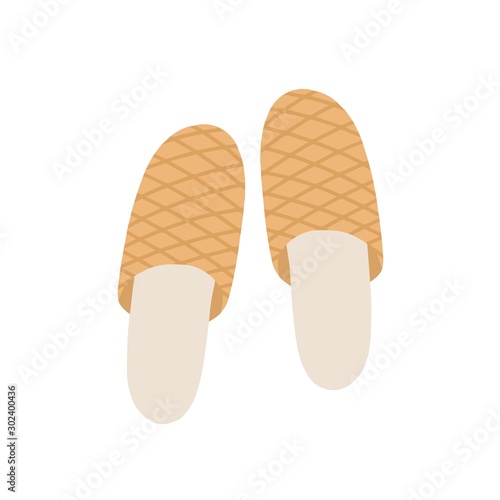 Brown slippers flat vector illustration