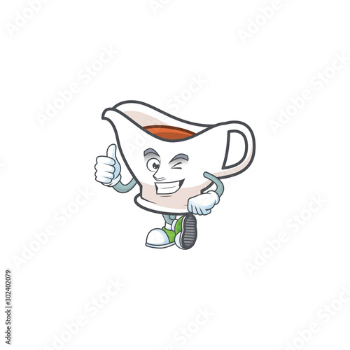 Cartoon gravy boat in the mascot thumbs up