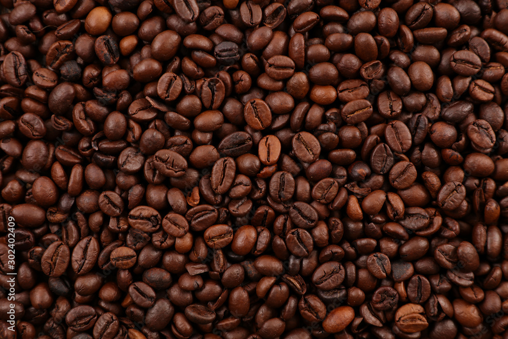 roasted coffee bean background, top view