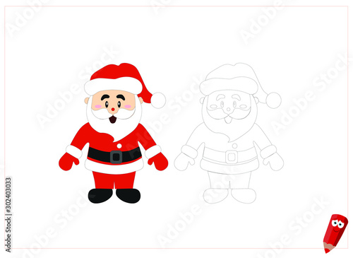coloring page for children with examples. Educational game for children. Santa Claus