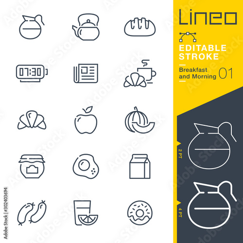 Lineo Editable Stroke - Breakfast and Morning line icons