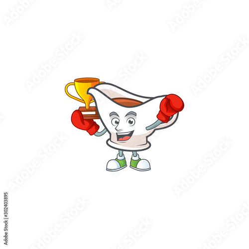 Gravy boat with character mascot shape boxing winner