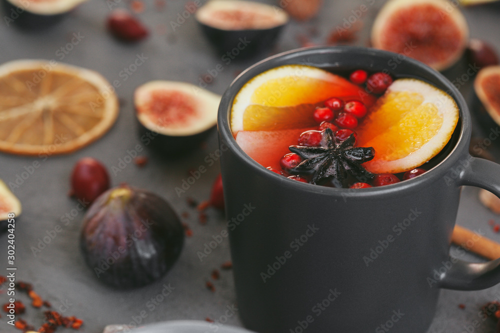 Mulled wine hot drink with fruit and spices Mulled wine hot drink with fruit and spices