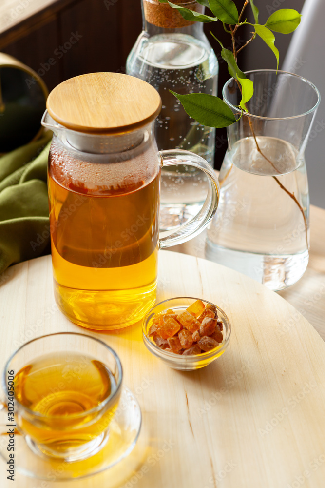 Hot refreshing citrus tea in glass close up Hot refreshing citrus tea in glass close up