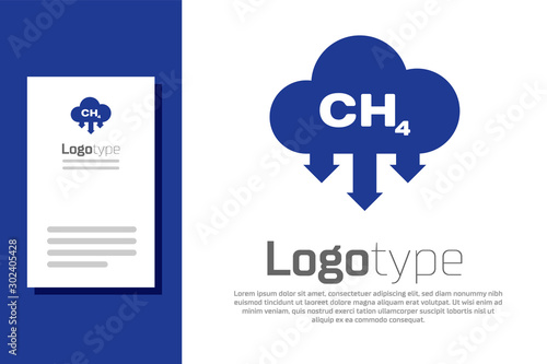 Blue Methane emissions reduction icon isolated on white background. CH4 molecule model and chemical formula. Marsh gas. Natural gas. Logo design template element. Vector Illustration