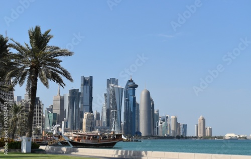 Picture of Doha West Bay a skyscraper forest with a sea front view.. 