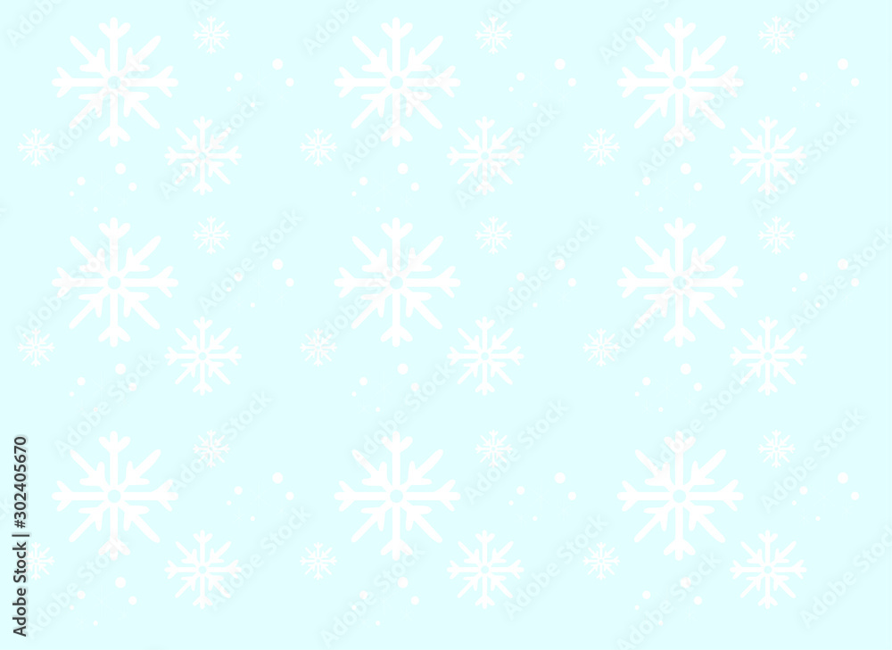 abstract white snowflakes on blue background, pattern