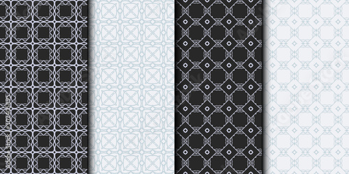 Set of Seamless Geometrical Linear Texture. Original Geometrical Puzzle. Backdrop. Grey color. Vector illustration