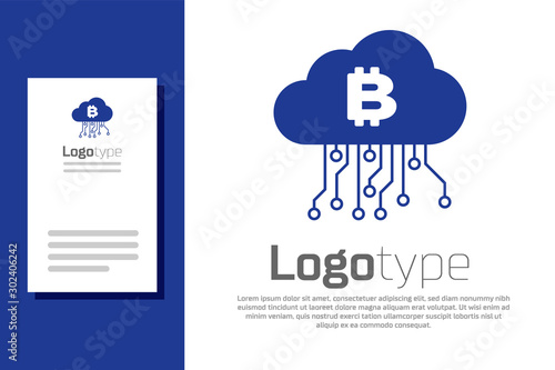 Blue Cryptocurrency cloud mining icon isolated on white background. Blockchain technology, bitcoin, digital money market, cryptocoin wallet. Logo design template element. Vector Illustration