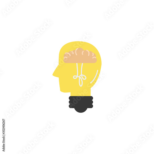 head bulb brain idea icon flat style