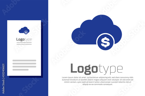 Blue Cryptocurrency cloud mining icon isolated on white background. Blockchain technology, bitcoin, digital money market, cryptocoin wallet. Logo design template element. Vector Illustration