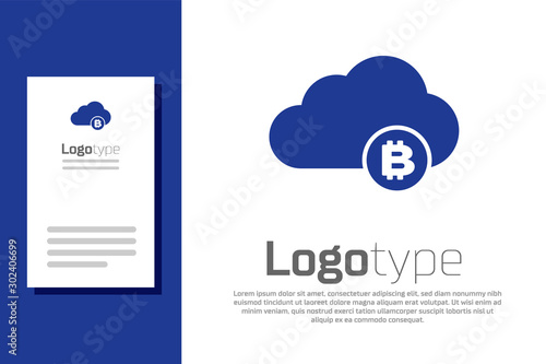 Blue Cryptocurrency cloud mining icon isolated on white background. Blockchain technology, bitcoin, digital money market, cryptocoin wallet. Logo design template element. Vector Illustration