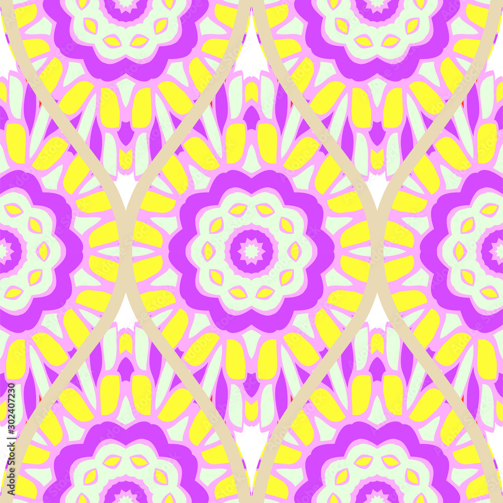 Seamless floral geometric pattern. Vector illustration. Bright color ornament