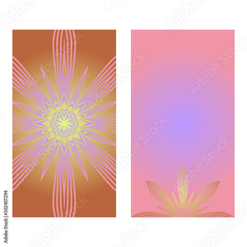 Creative invitation card template with floral round mandala. Vector illustration. Pastel color