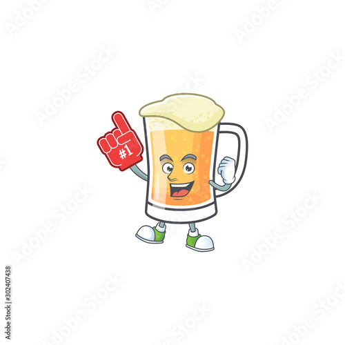 Cartoon a mug of beer foam finger mascot.
