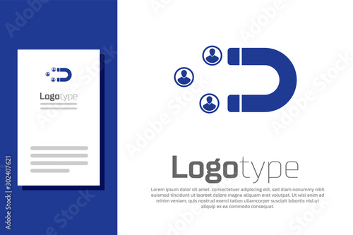 Blue Customer attracting icon isolated on white background. Customer retention, support and service. Customer people attracting with magnet. Logo design template element. Vector Illustration