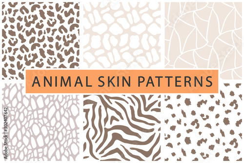 Vector animal skin bold textures print seamless pattern set