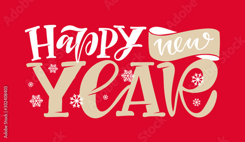 Happy new year - beautiful hand drawn doodle lettering postcard - template design banner