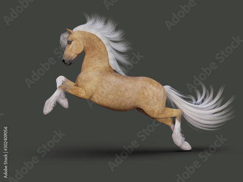 Galloping light brown horse. 3D illustration