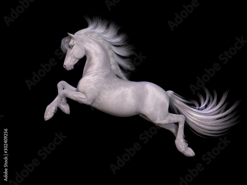 Galloping white horse. 3d illustration