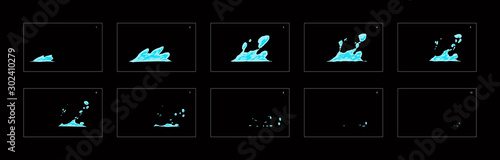 cartoon water splash effect. sprite sheet of a water splash. frame by frame classic animation for game development, mobile games or motion graphic.