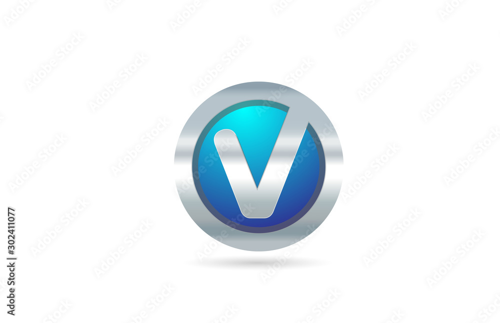 V alphabet letter blue metal logo icon design for company or business V alphabet letter blue metal logo icon design for company or business