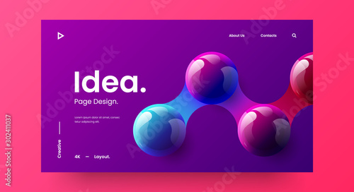 Creative horizontal website screen part for responsive web design project development. 3D colorful balls geometric banner layout mock up. Corporate landing page block vector illustration template. photo