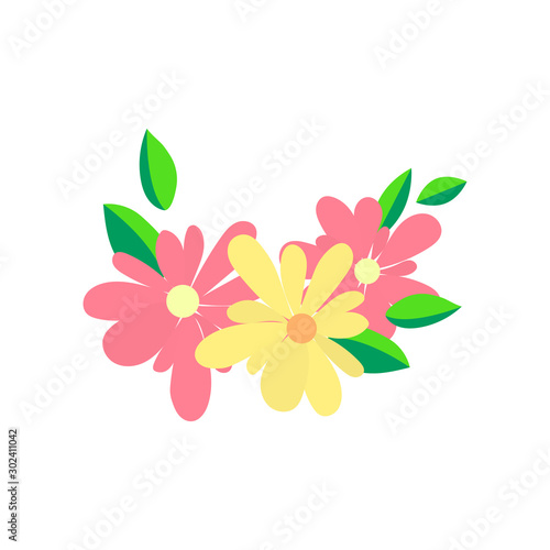 Daisy chamomile icon. Three cute round flower plant bouquet. Growing concept. Flat design element isolated Vector illustration