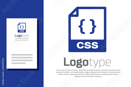 Blue CSS file document. Download css button icon isolated on white background. CSS file symbol. Logo design template element. Vector Illustration