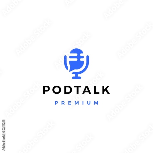 podcast mic talk chat bubble logo vector icon illustration