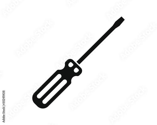 Cartoon flat style screwdriver icon shape. Work hardware logo symbol. Vector illustration. Isolated on white background.