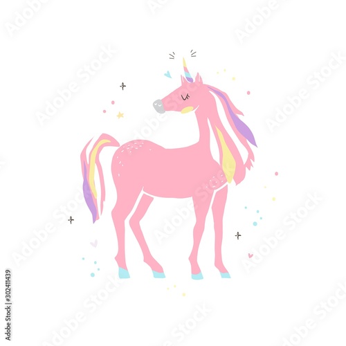 Beautiful cute pink unicorn. isolated image. eps10
