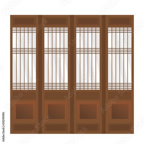 Asian vintage window vector illustration. traditional korean window and door