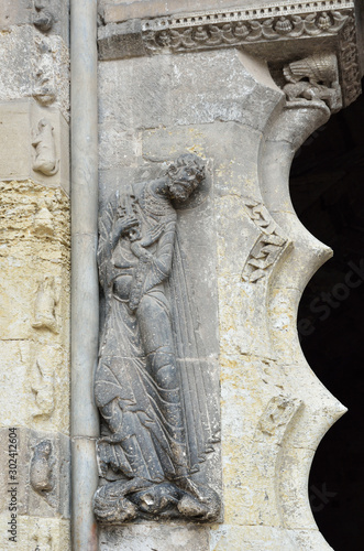 Column with a bas-relief of the entrance in the Moissac Abbey decorated with sculptures of apostles and saints