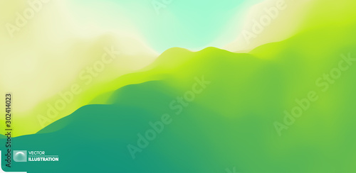 Landscape with green mountains. Mountainous terrain. Abstract nature background. Vector illustration.