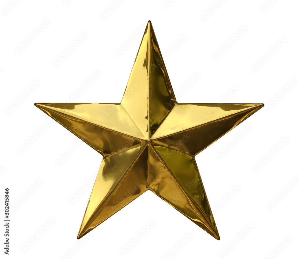 Golden star christmas decoration (with clipping path) isolated on white background - obrazy, fototapety, plakaty 