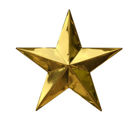 Golden star christmas decoration (with clipping path) isolated on white background