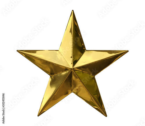 Golden star christmas decoration (with clipping path) isolated on white background